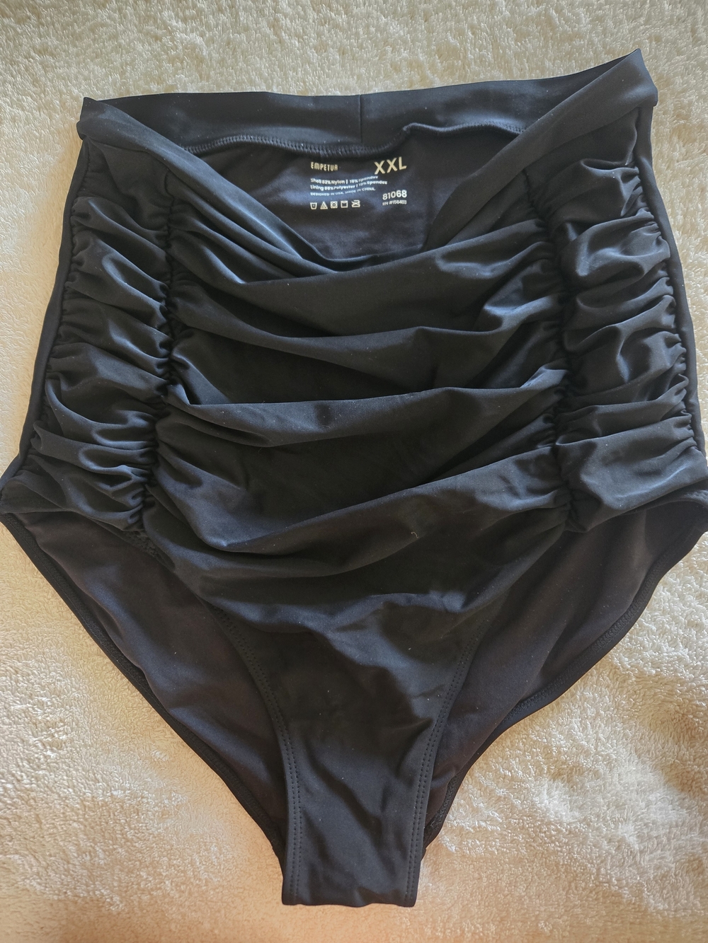 Empetua High-Waist Black Ruched Swim Bottoms - XXL